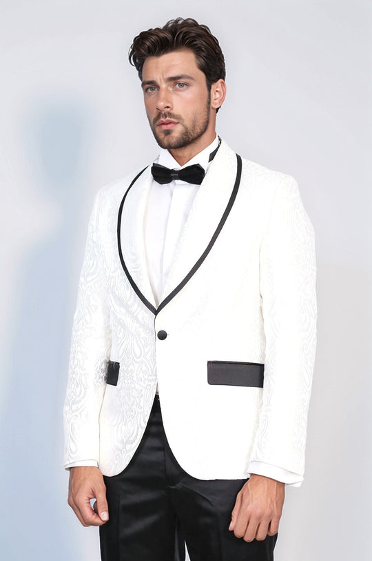 Men's White Damask Shawl Collar 2-Piece Tuxedo