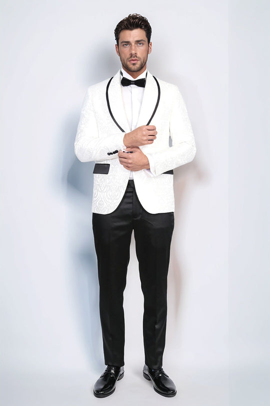 Men's White Damask Shawl Collar 2-Piece Tuxedo
