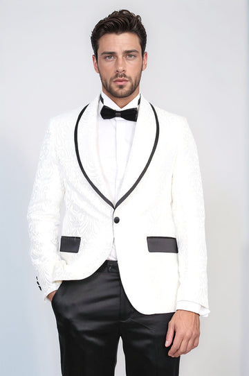 Men's White Damask Shawl Collar 2-Piece Tuxedo