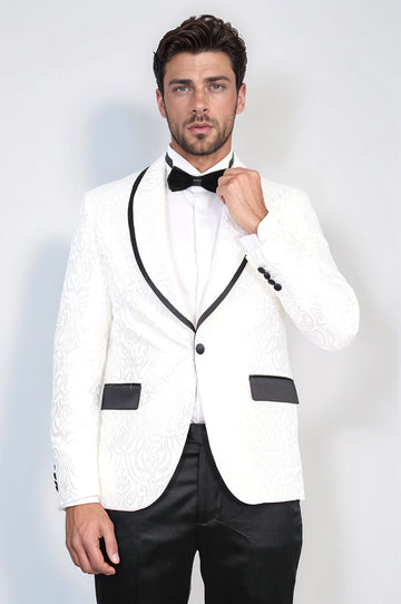 Men's White Damask Shawl Collar 2-Piece Tuxedo