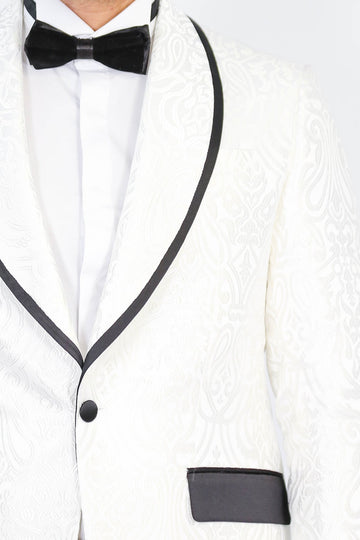 Men's White Damask Shawl Collar 2-Piece Tuxedo