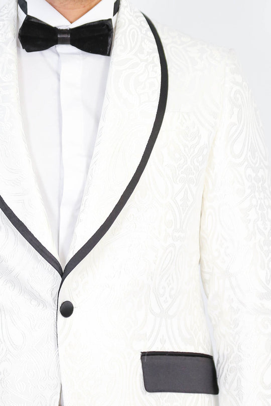 Men's White Damask Shawl Collar 2-Piece Tuxedo