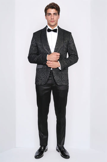 Men's Black Damask Shawl Collar 2-Piece Tuxedo