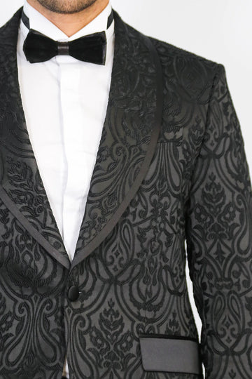 Men's Black Damask Shawl Collar 2-Piece Tuxedo