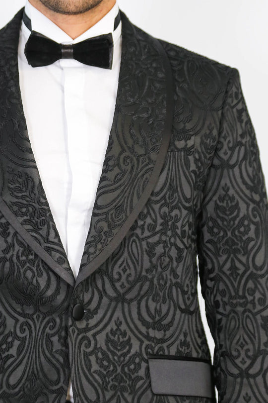 Men's Black Damask Shawl Collar 2-Piece Tuxedo