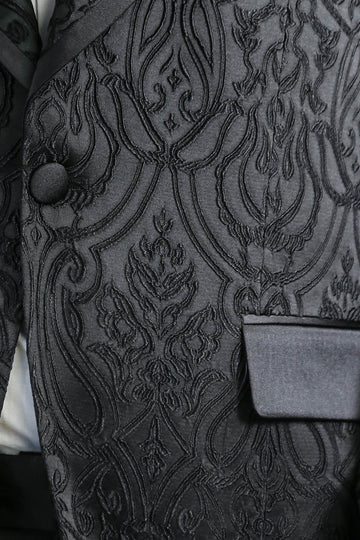 Men's Black Damask Shawl Collar 2-Piece Tuxedo