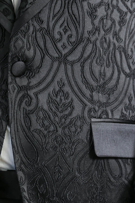 Men's Black Damask Shawl Collar 2-Piece Tuxedo