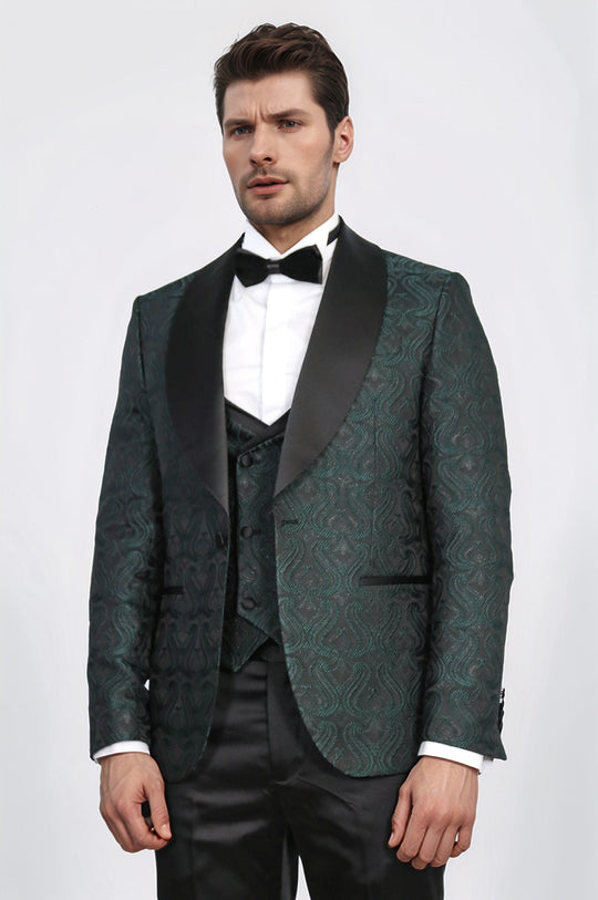 Men's Green Wavy Pattern 3-Piece Tuxedo