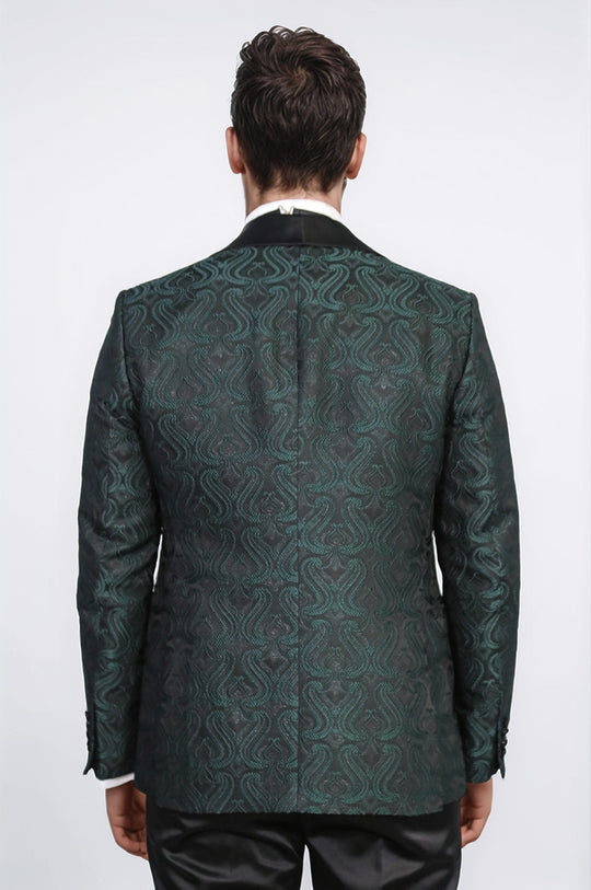 Men's Green Wavy Pattern 3-Piece Tuxedo