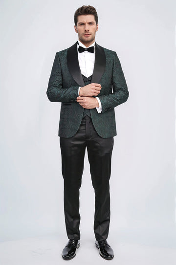Men's Green Wavy Pattern 3-Piece Tuxedo
