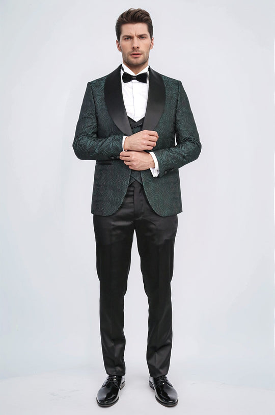 Men's Green Wavy Pattern 3-Piece Tuxedo