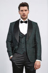 Men's Green Wavy Pattern 3-Piece Tuxedo