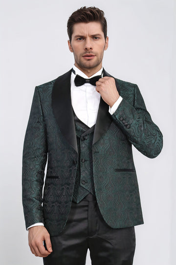Men's Green Wavy Pattern 3-Piece Tuxedo
