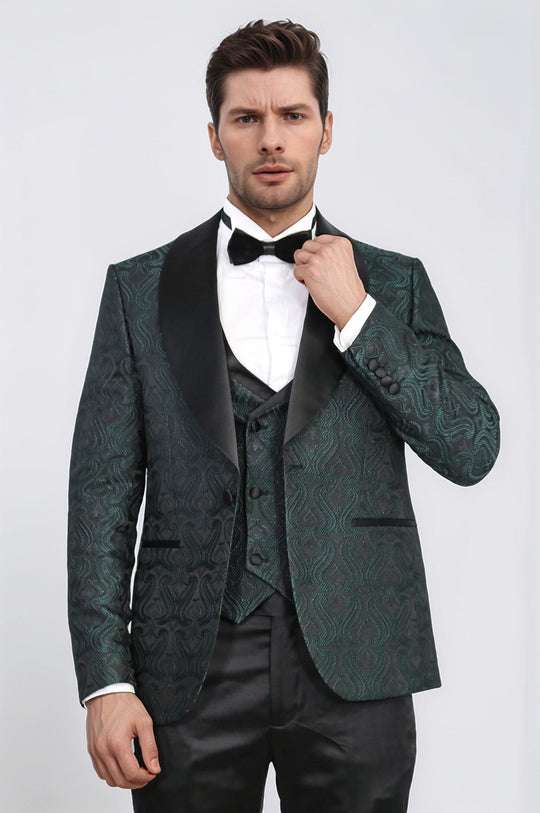 Men's Green Wavy Pattern 3-Piece Tuxedo