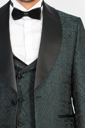 Men's Green Wavy Pattern 3-Piece Tuxedo