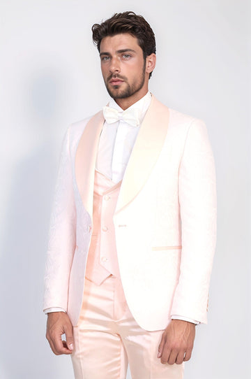 Men's Powder Pink Wavy Pattern 3-Piece Tuxedo