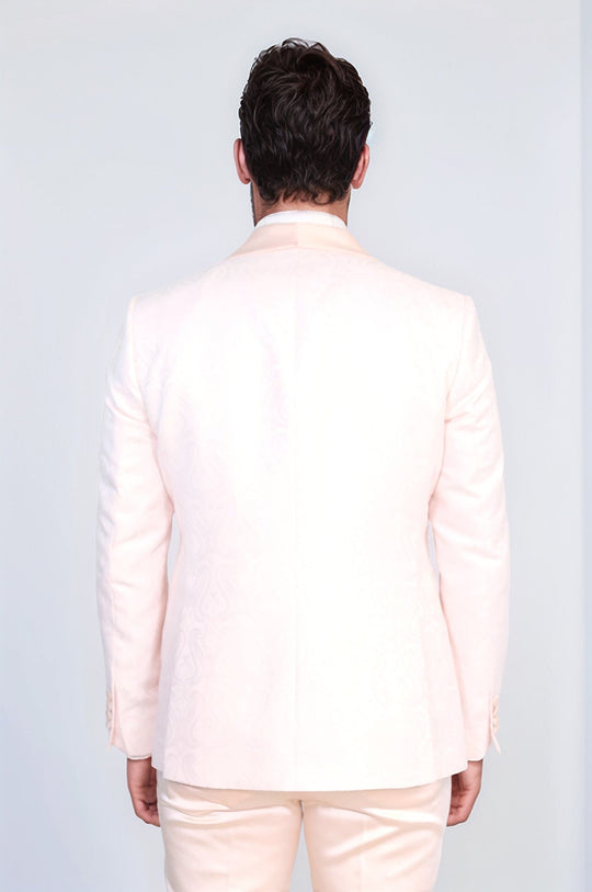 Men's Powder Pink Wavy Pattern 3-Piece Tuxedo