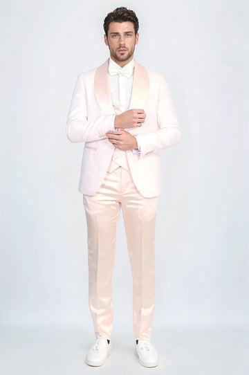 Men's Powder Pink Wavy Pattern 3-Piece Tuxedo
