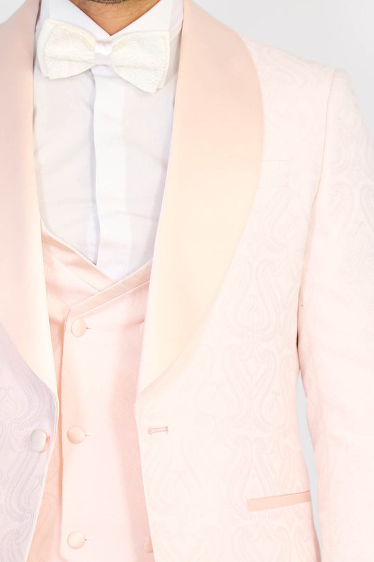 Men's Powder Pink Wavy Pattern 3-Piece Tuxedo
