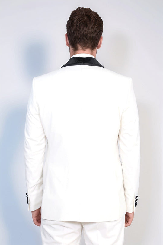 Men's White 3-Piece Tuxedo with Black Velvet Lapel