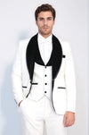 Men's White 3-Piece Tuxedo with Black Velvet Lapel