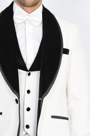 Men's White 3-Piece Tuxedo with Black Velvet Lapel