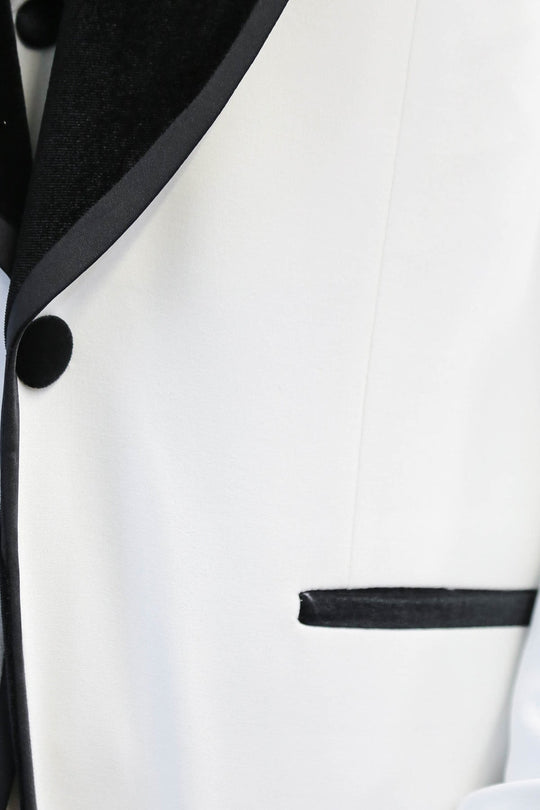Men's White 3-Piece Tuxedo with Black Velvet Lapel