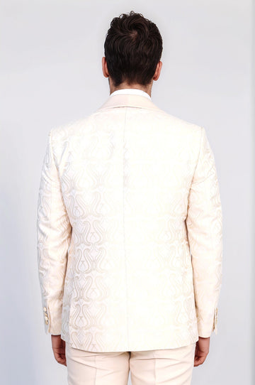 Men's Cream Wavy Pattern 3-Piece Tuxedo