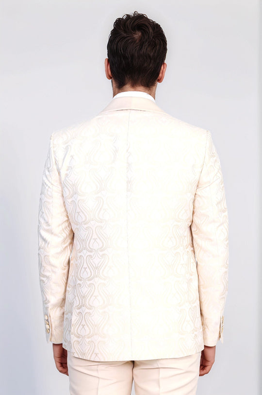Men's Cream Wavy Pattern 3-Piece Tuxedo