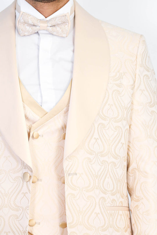 Men's Cream Wavy Pattern 3-Piece Tuxedo