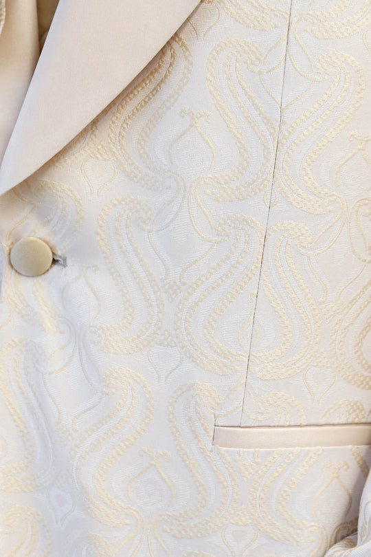 Men's Cream Wavy Pattern 3-Piece Tuxedo