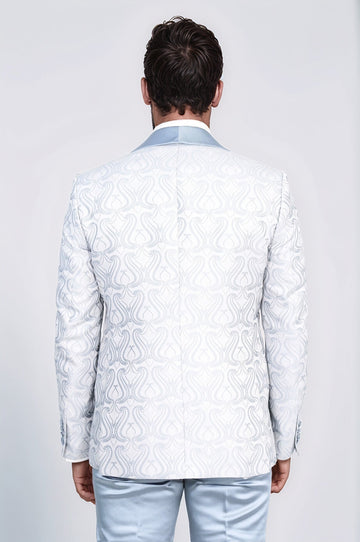Men's Ice Blue Wavy Pattern 3-Piece Tuxedo