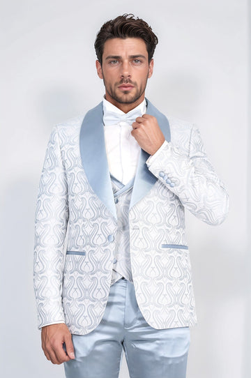 Men's Ice Blue Wavy Pattern 3-Piece Tuxedo