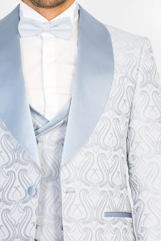 Men's Ice Blue Wavy Pattern 3-Piece Tuxedo