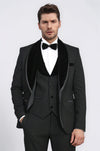 Men's Black Velvet Shawl Collar 3-Piece Tuxedo