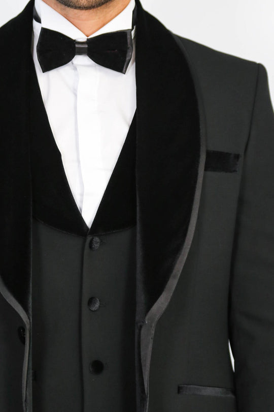 Men's Black Velvet Shawl Collar 3-Piece Tuxedo