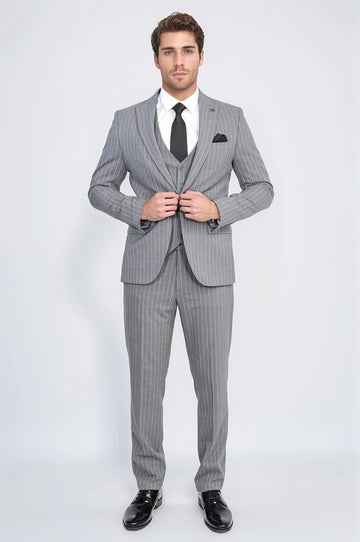 Men's Grey Pinstripe 3-Piece Suit with Waistcoat