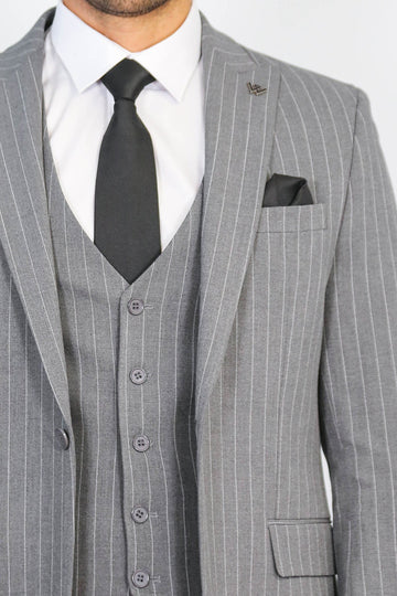 Men's Grey Pinstripe 3-Piece Suit with Waistcoat