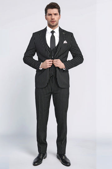 Men's Black Pinstripe 3-Piece Suit with Waistcoat