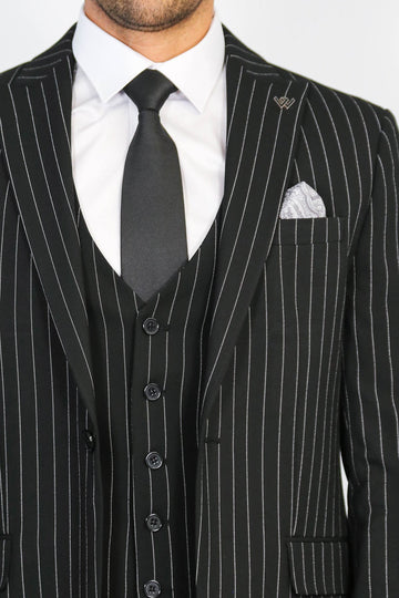 Men's Black Pinstripe 3-Piece Suit with Waistcoat
