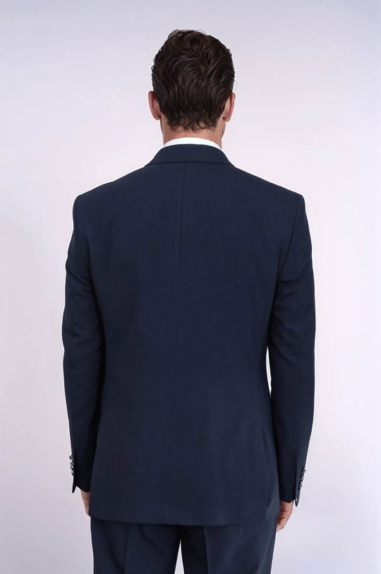 Men's Navy Double-Breasted Suit with Silver-Tone Buttons