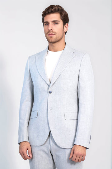 Light Grey Slim Fit Two-Button Linen-Look Men's Suit | Wessi