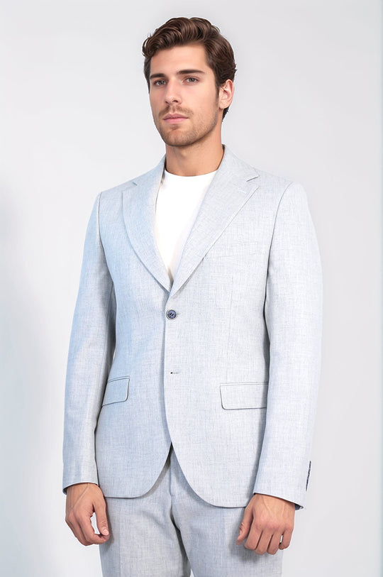 Light Grey Slim Fit Two-Button Linen-Look Men's Suit | Wessi
