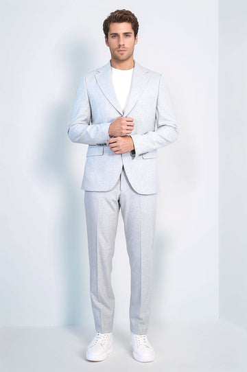 Light Grey Slim Fit Two-Button Linen-Look Men's Suit | Wessi
