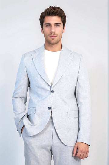 Light Grey Slim Fit Two-Button Linen-Look Men's Suit | Wessi
