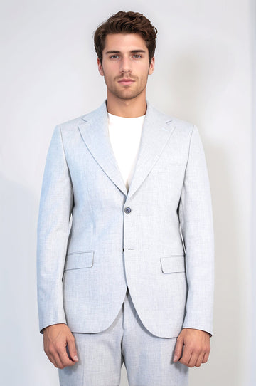 Light Grey Slim Fit Two-Button Linen-Look Men's Suit | Wessi