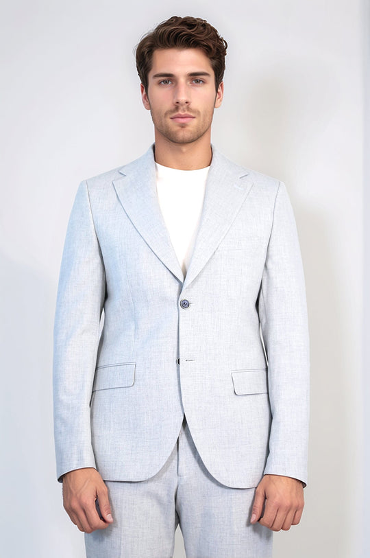 Light Grey Slim Fit Two-Button Linen-Look Men's Suit | Wessi