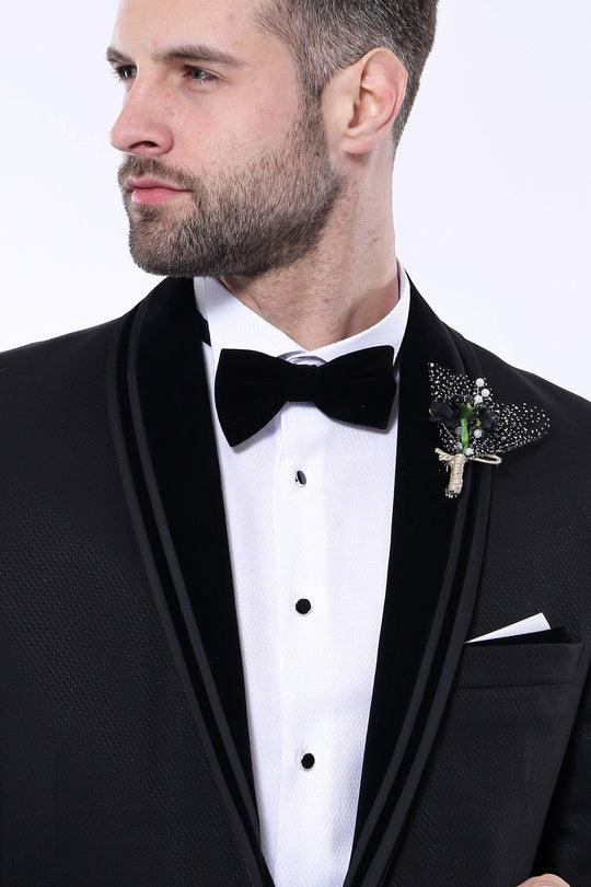 Men's Black 3-Piece Tuxedo with Detachable Velvet Shawl Lapel