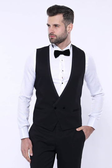 Men's Black 3-Piece Tuxedo with Detachable Velvet Shawl Lapel