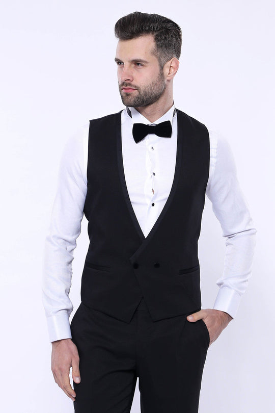 Men's Black 3-Piece Tuxedo with Detachable Velvet Shawl Lapel
